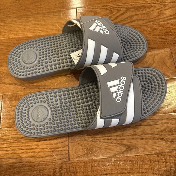 Adidas Men's Adissage Slide Sandals Size 17 New In Box Gray/White - Picture 7 of 7